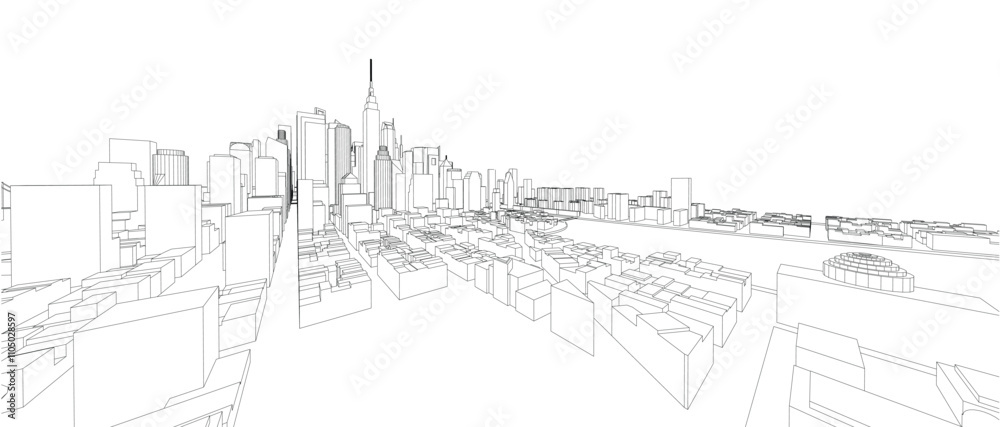 Obraz premium 3d wireframe of building. sketch design.Vector 