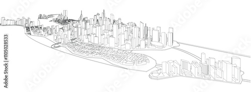 3d wireframe of building. sketch design.Vector
