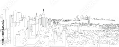 3d wireframe of building. sketch design.Vector
