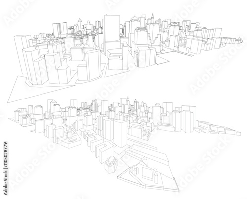 3d wireframe of building. sketch design.Vector
