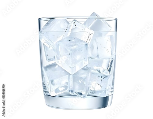 glass, clear, ice, cubes, photorealistic, isolated, image, transparency, reflections, white, background, beverage, drink, frozen, cold, refreshment, realistic, detailed, centered, shiny, glossy,