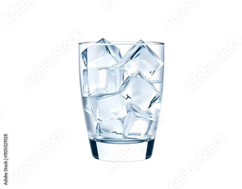 glass, clear, ice, cubes, photorealistic, isolated, image, transparency, reflections, white, background, beverage, drink, frozen, cold, refreshment, realistic, detailed, centered, shiny, glossy,