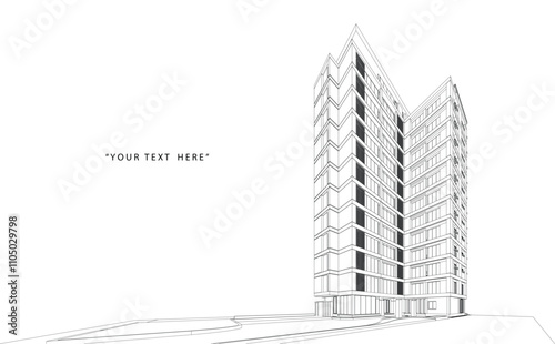 3d wireframe of building. sketch design.Vector