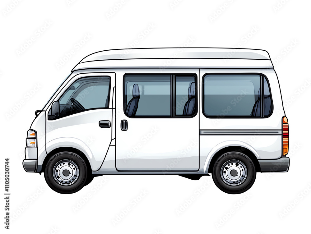 White van, side view, isolated on a transparent background. White van, side view, isolated on a transparent background.