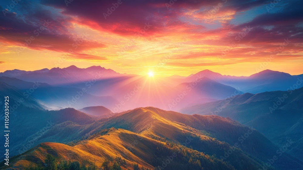 Fototapeta premium Mountain Sunset Landscape
