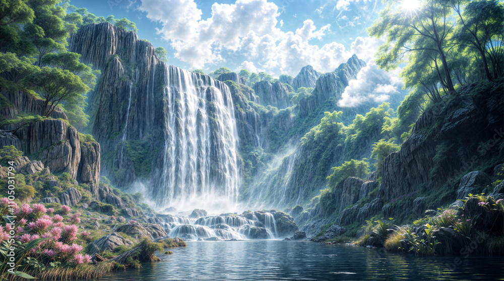 Fototapeta premium natural waterfall under clear sky