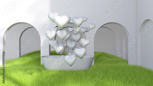 Colorful balloons flying in the room. 3D illustration, 3D rendering	