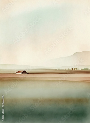 Countryside landscape illustration in watercolor