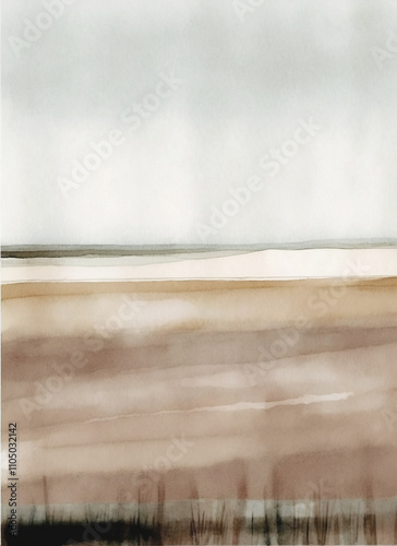 Vast Desert Horizon Landscape Illustration in Watercolor