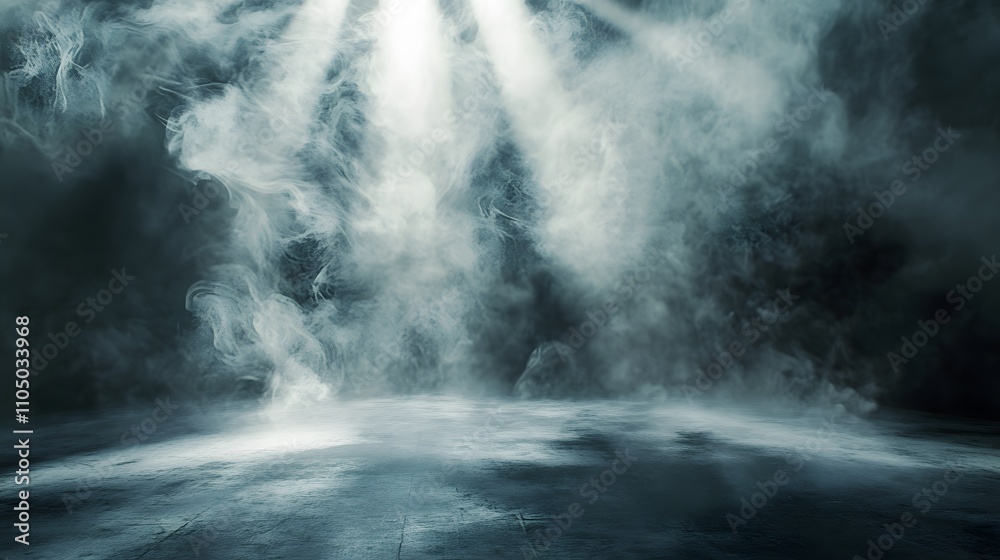 Fototapeta premium Dark Moody Background With Fog And Lighting
