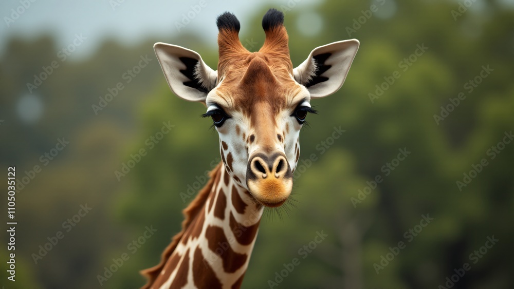 Capture a close-up of a giraffe’s face, emphasizing its expressive eyes, long neck, and unique spots. Natural light highlights its graceful, majestic presence against a soft, blurred background. Capture a close-up of a giraffe’s face, emphasizing its expressive eyes, long neck, and unique spots. Natural light highlights its graceful, majestic presence against a soft, blurred background.