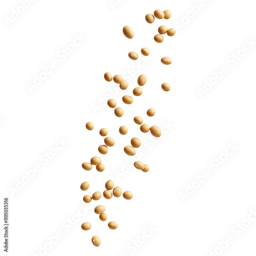 falling soybeans isolated on transparent white background, clipping path