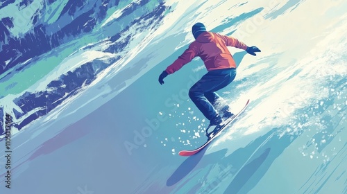 Dynamic Snowboarding Downhill Adventure Art