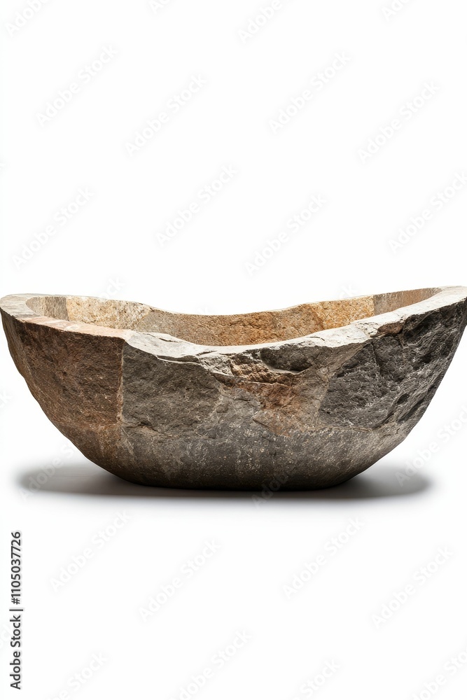 Fototapeta premium Rough-hewn stone vessel, oval, earthy tones.