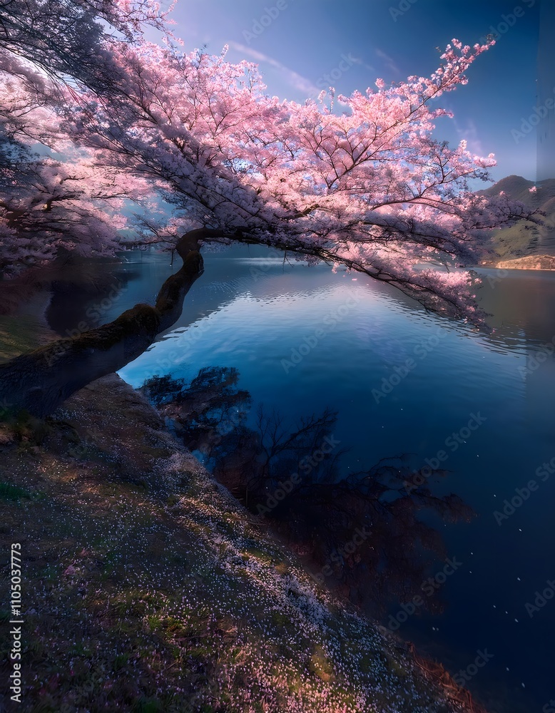 Fototapeta premium Cherry Blossom Tree Overhanging Lake