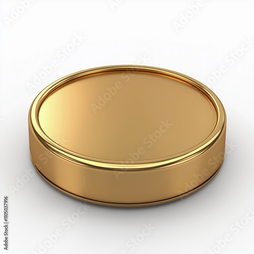 Shiny circular golden metal button on white