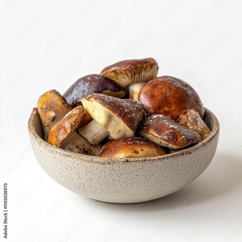 Brown Mushrooms in a Speckled Bowl of Goodness Brown Mushrooms in a Speckled Bowl of Goodness
