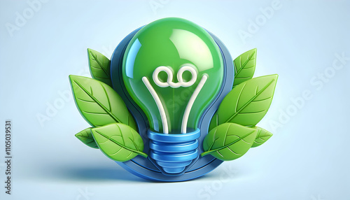 Bulb  idea A green and blue 3D cartoon light bulb icon with leaves surrounding it, symbolizing eco-friendly bus1.jpg photo