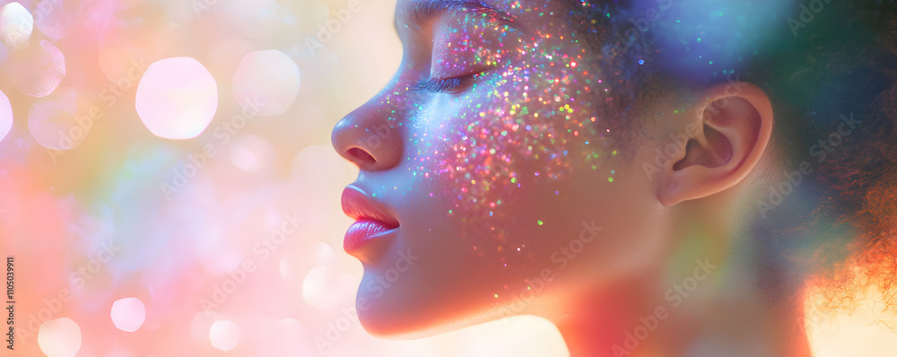 Sparkling Face, A Dreamlike Portrait with Shimmering Glitter and Soft Light Sparkling Face, A Dreamlike Portrait with Shimmering Glitter and Soft Light