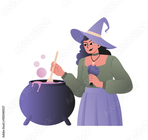 Halloween witch brewing a potion