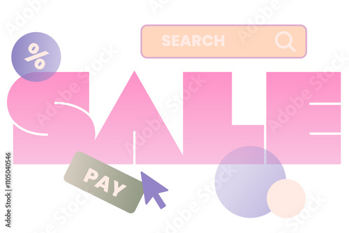 Lettering Sale with pay sign and search string text