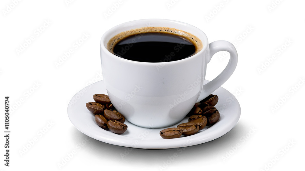 Cup of Black Coffee with Coffee Beans on Saucer
Cup of Black Coffee with Coffee Beans on Saucer