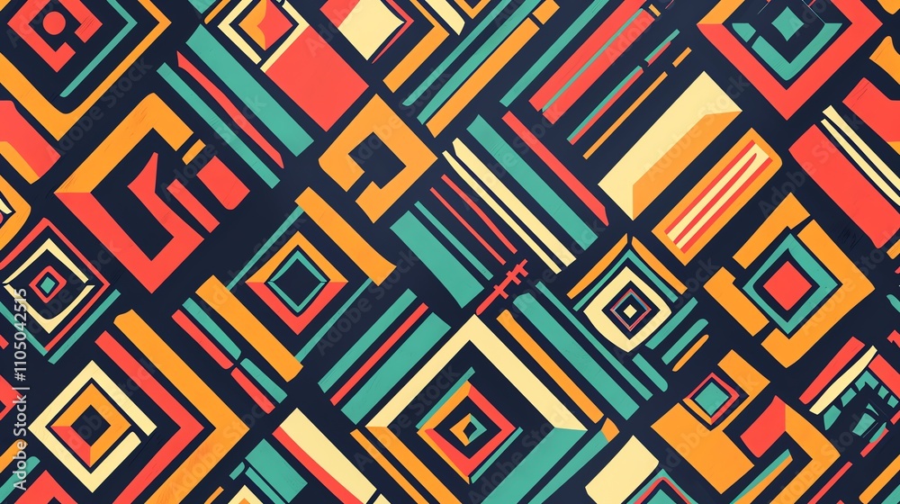 A geometric pattern of colorful squares, rectangles, and lines. A geometric pattern of colorful squares, rectangles, and lines.