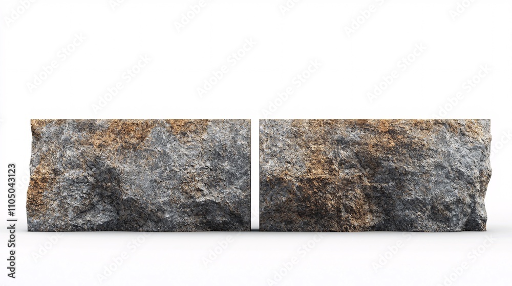 55.The strong, natural look of granite blocks with a rough, earthy texture paired with the smooth, reflective metal strips, creating a modern yet rugged barrier, perfectly aligned and isolated on a 55.The strong, natural look of granite blocks with a rough, earthy texture paired with the smooth, reflective metal strips, creating a modern yet rugged barrier, perfectly aligned and isolated on a