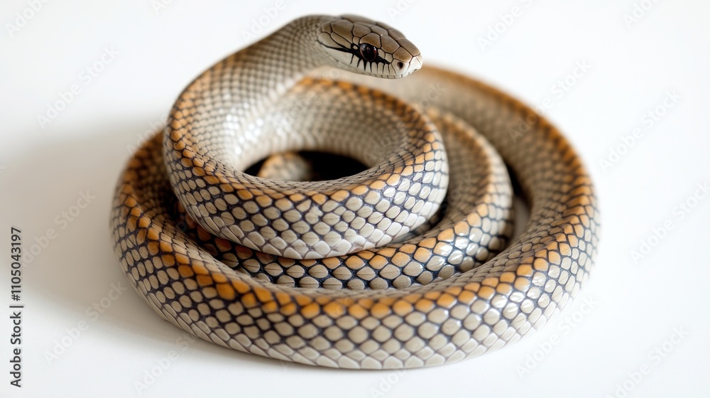 Fototapeta premium Coiled Snake With Tan And Gray Scales
