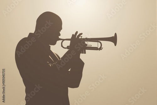 Silhouette of Trumpet Player  Jazz Musician  Musical Instrument  Studio Shot  Backlit 