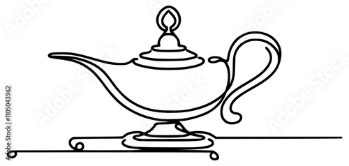 one line drawing magic lamp legend vector illustration template design