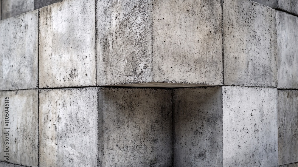 22.Detailed view of a concrete block wall corner, with each block perfectly aligned, the rough, industrial surface of the gray blocks contrasting with the clean, crisp edge where the two walls 22.Detailed view of a concrete block wall corner, with each block perfectly aligned, the rough, industrial surface of the gray blocks contrasting with the clean, crisp edge where the two walls