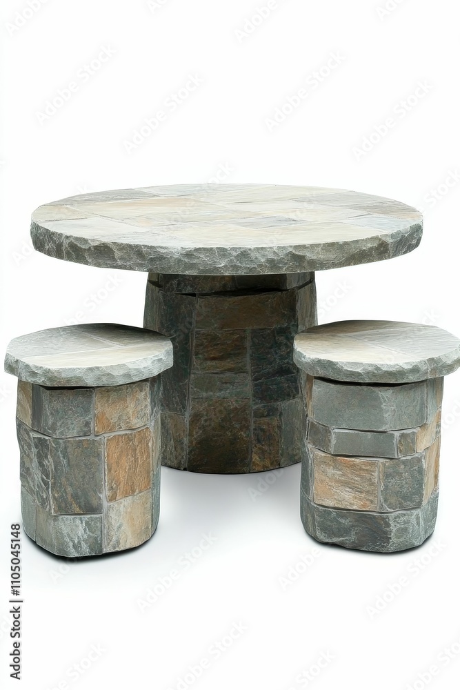 Fototapeta premium Stone table and two matching stools.