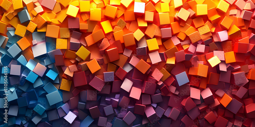 Abstract Colorful Cube Mosaic,  Vibrant Geometric Shapes Intertwine in a Dynamic and Textured Pattern