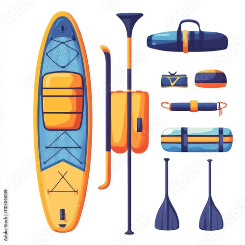 Vibrant Stand Up Paddleboard Illustration with Gear