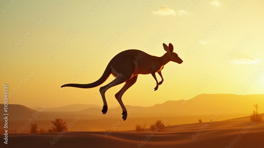 Capture a kangaroo mid-jump, showcasing its powerful legs and agility in the sunlit Australian outback. The scene conveys freedom, strength, and the wild beauty of nature. Capture a kangaroo mid-jump, showcasing its powerful legs and agility in the sunlit Australian outback. The scene conveys freedom, strength, and the wild beauty of nature.