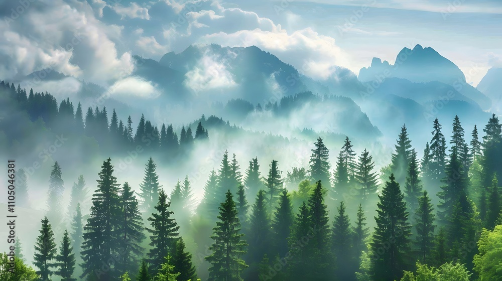 Majestic Mountains Enveloped In Misty Forest Clouds Majestic Mountains Enveloped In Misty Forest Clouds