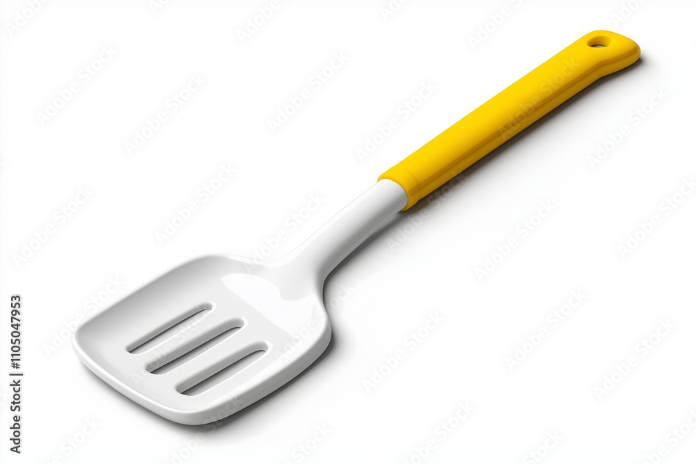 Silicone spatula with yellow handle on white background Silicone spatula with yellow handle on white background
