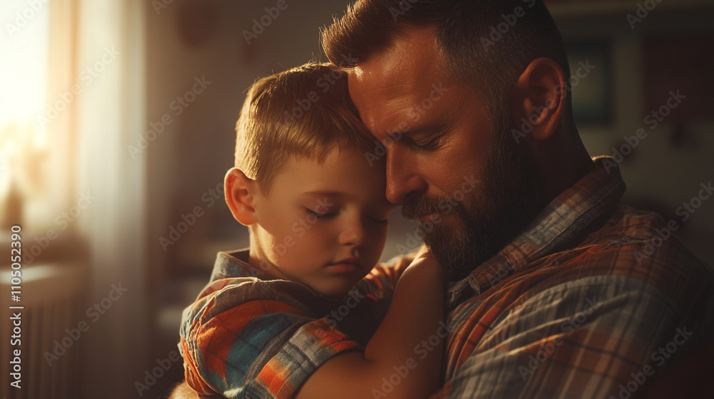Tender Father Son Moment Warm Embrace Loving Family Tender Father Son Moment Warm Embrace Loving Family