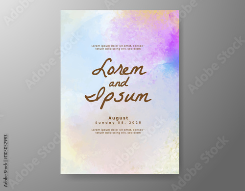 Wedding card invitation template with hand painted watercolor splash