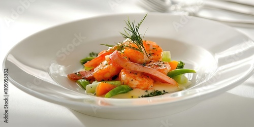 Sunray delicacy beautifully arranged on a white plate, featuring a neutral background that enhances its presentation and draws attention to the dish. photo