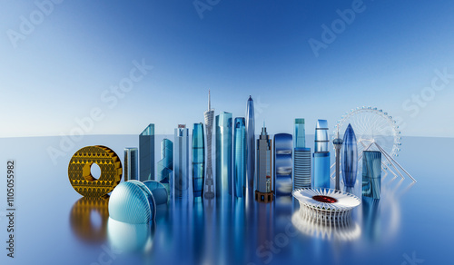 3D rendering of antenna illustrations for landmark buildings in the Greater Bay Area of Guangdong, China