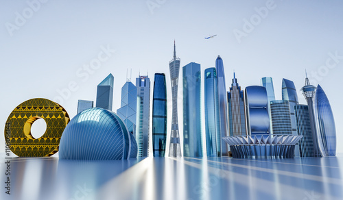 3D rendering of antenna illustrations for landmark buildings in the Greater Bay Area of Guangdong, China