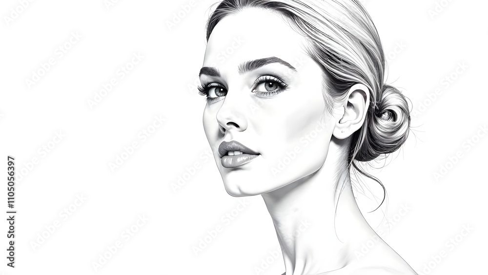 black and white portrait of a person. portrait of a woman. Drawing of a woman, single line drawing, figure outline, drawing with one bold line, white background, minimalistic black and white portrait of a person. portrait of a woman. Drawing of a woman, single line drawing, figure outline, drawing with one bold line, white background, minimalistic