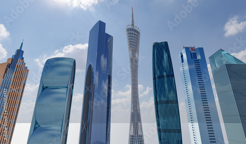 3D rendering of antenna illustrations for landmark buildings in the Greater Bay Area of Guangdong, China