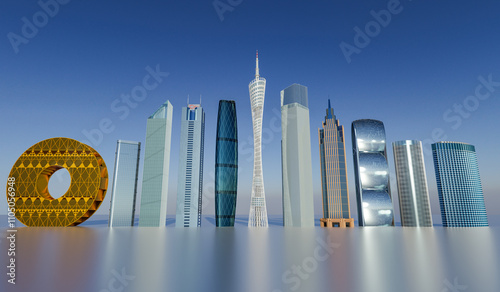 3D rendering of antenna illustrations for landmark buildings in the Greater Bay Area of Guangdong, China