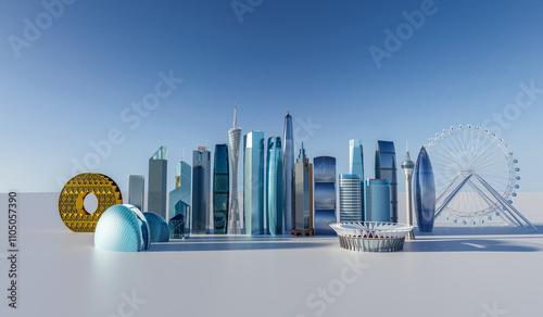 3D rendering of antenna illustrations for landmark buildings in the Greater Bay Area of Guangdong, China
