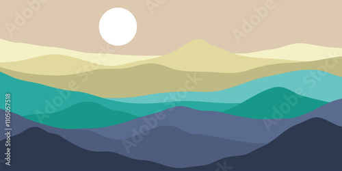 Mountain colors, translucent waves, sunset, abstract glass shapes, modern background, design vector illustration