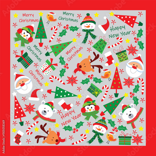 Cute christmas for greeting card, gift wrap pattern
