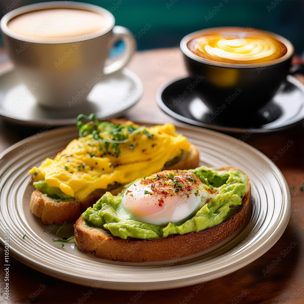 Vibrant Avocado Toast with Cheddar Omelette and Espresso Vibrant Avocado Toast with Cheddar Omelette and Espresso